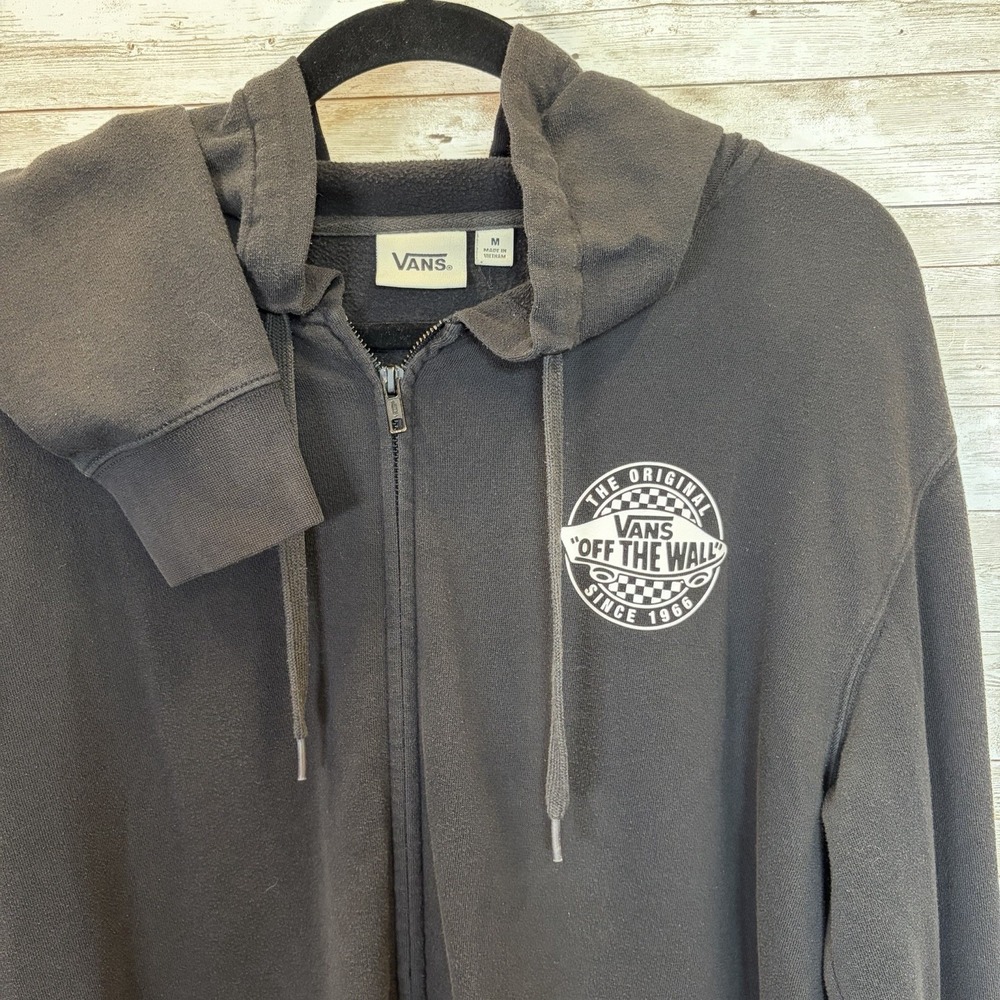 Vans Womens M Hoodie Sweatshirt Black Full Zip Off The Wall Graphic Skater